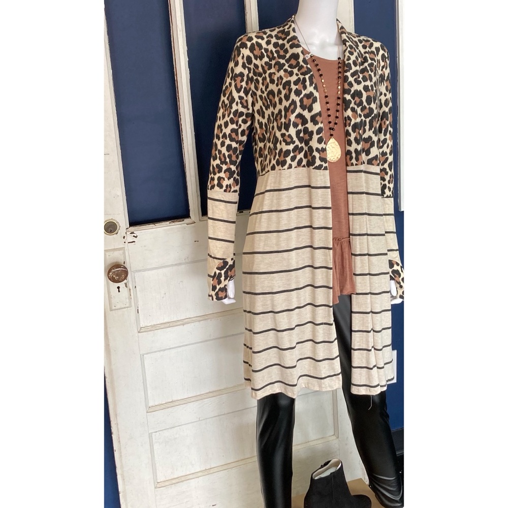 Leopard and stripped cardigan